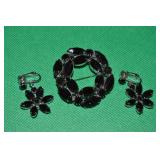 Vtg Silvertone w/ Black Rhinestone Brooch & Clip