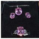 Contempo Silvertone Pink CZ Pendant Necklace,