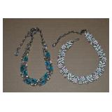 (2) Vtg Rhinestone Necklaces w/ AB & Blue Lisner