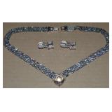 Vtg Swarovski Crystal Necklace & Clip Earrings Set