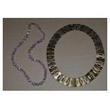 (2) Vtg Necklaces: AB Pink Crystal + Goldtone