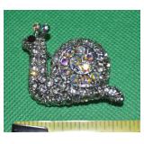 Vtg AB & Clear Rhinestone Silvertone Snail Brooch