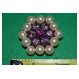 Vtg Signed Hexagon Rhinestone & Faux Pearl