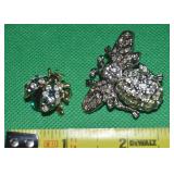 (2) Vtg Rhinestone Brooch Lot w/ Ladybug & Bee