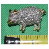 Vtg Signed Triangle Pave Rhinestone Pig Brooch
