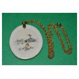 Vtg Scrimshaw Ivory Pendant w/ AK Gold Nugget