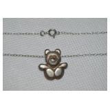 925 Sterling Happy Teddy Bear Pendant Necklace 15"