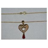 Danbury Mint 925 Sterling Vermeil Ruby Drop Heart