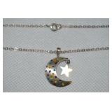 925 Sterling Moon & Star Pendant Necklace 18"