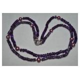 925 Sterling Amethyst Bead & Pearl 2 Row