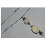 925 Sterling Chinese Carved Bone Drop Pendant