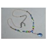 925 Sterling Clasp Beaded Drop Pendant Necklace