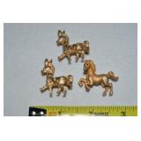 (3) Vintage Goldtone Brooch Lot: Horse & Donkeys