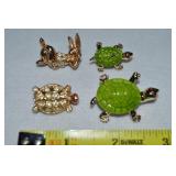 (4) Vintage Goldtone Brooch Lot: Turtles & Bunny