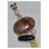 S 925 Sterling Jasper Pearl Mixed Gems Pendant