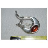 925 Sterling Baltic Amber Harp Brooch