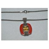 925 Sterling Thailand Marcasite Citrine + Pendant