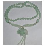 Carved Chinese Jade Elephant Pendant Necklace
