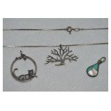 925 Sterling 16" Chain w/ 3 Pendants: Inlaid