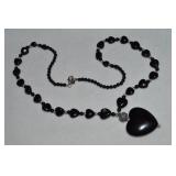 Danbury Mint 925 Sterling Onyx Hearts Necklace