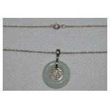 925 Sterling Chinese Jade Circle Pendant Necklace