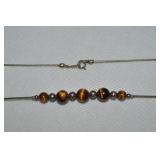 925 Sterling Tigers Eye Beaded Necklace 20"