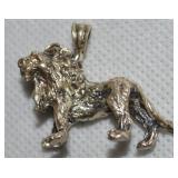 Vintage 925 Sterling 3D Standing Lion Pendant