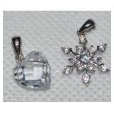(2) Small 925 Sterling CZ Pendants: Snowflake +