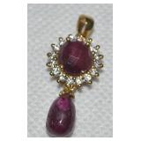 Stauer 925 Sterling Vermeil CZ & Ruby Pendant