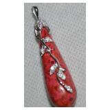 925 Sterling Red Coral Droplet w/ Swarovski