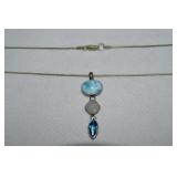 925 Sterling Druzy Quartz Blue Topaz Pendant