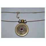 Sajen 925 Sterling w/ Gemstones Chinese "Coin"