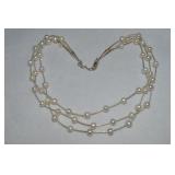 925 Sterling 3 Row Liquid Silver Pearl Necklace 16