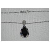 925 Sterling Silver Sapphire Pendant Necklace 18"