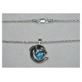 Gorham 925 Sterling Blue Topaz Dolphin Pendant