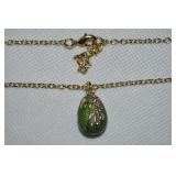Goldtone Bejeweled Egg Pendant Necklace