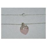 A 925 Sterling Rose Quartz Heart Pendant Necklace
