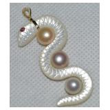 14k Gold Bale Carved Mother of Pearl Snake w/