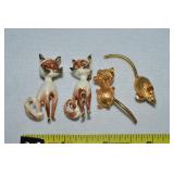 (4) Vintage Goldtone Brooch Lot: Cats & Mouse