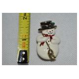 Vintage Goldtone Enamel Snowman Brooch