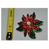 Vintage Goldtone Rhinestone Poinsettia Brooch