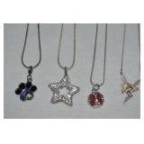 (4) Silvertone Pendant Necklaces: Fairy, Star &