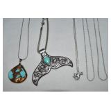 (5) Silvertone Chains + (3) Pendants w/ Whale Tail