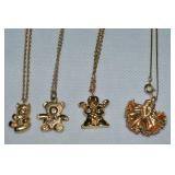 (4) Goldtone Pendant Necklaces: Bears, Bunny