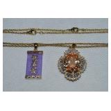 (2) Goldtone Pendant Necklaces: Purple Jade