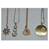 (4) Goldtone Pendant Necklaces: CZ 3 Stone,