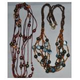 (2) Goldtone 3 Row Beaded Necklaces