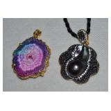 (2) Pendants: Raspberry Nebula Quartz + Baroque