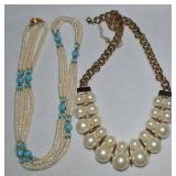 (2) Goldtone Necklaces w/ Faux Pearls & Turquoise
