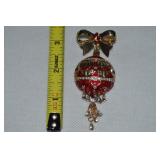 Vtg Goldtone Enamel Rhinestone Ornament Brooch